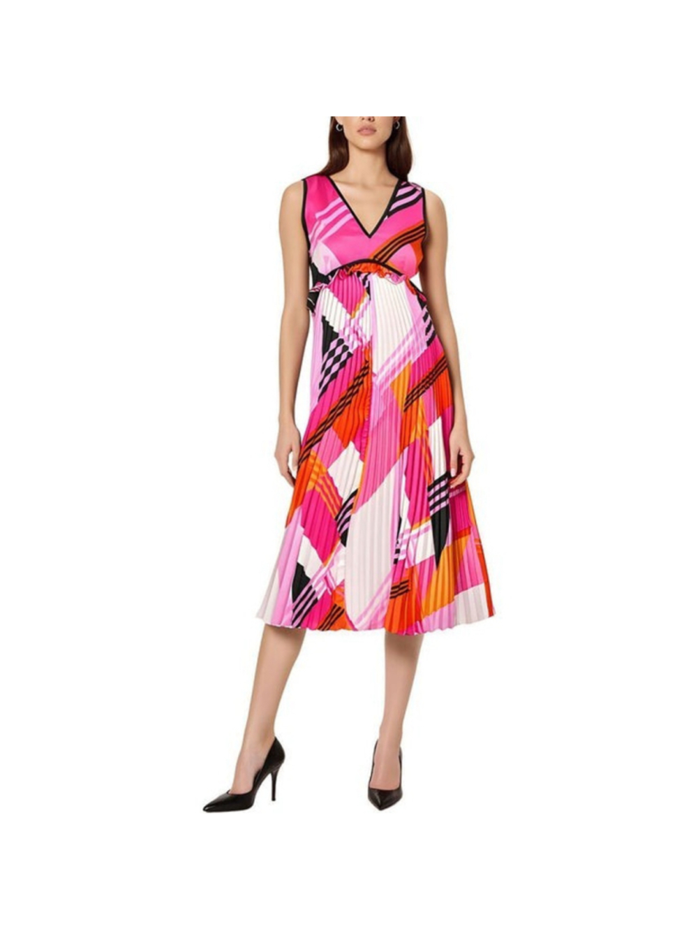 KARL LAGERFELD PARIS Multicolored Pleated Midi Dress Sz 4 Plisse Retro 60's Mod
